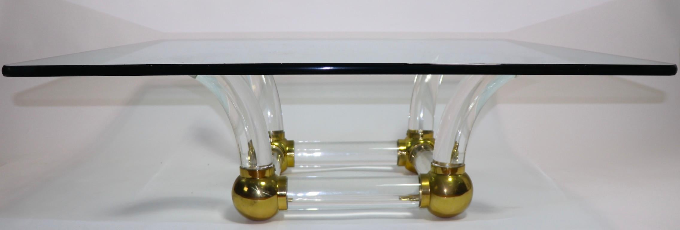 Square Lucite Brass and Lucite Coffee Table 10