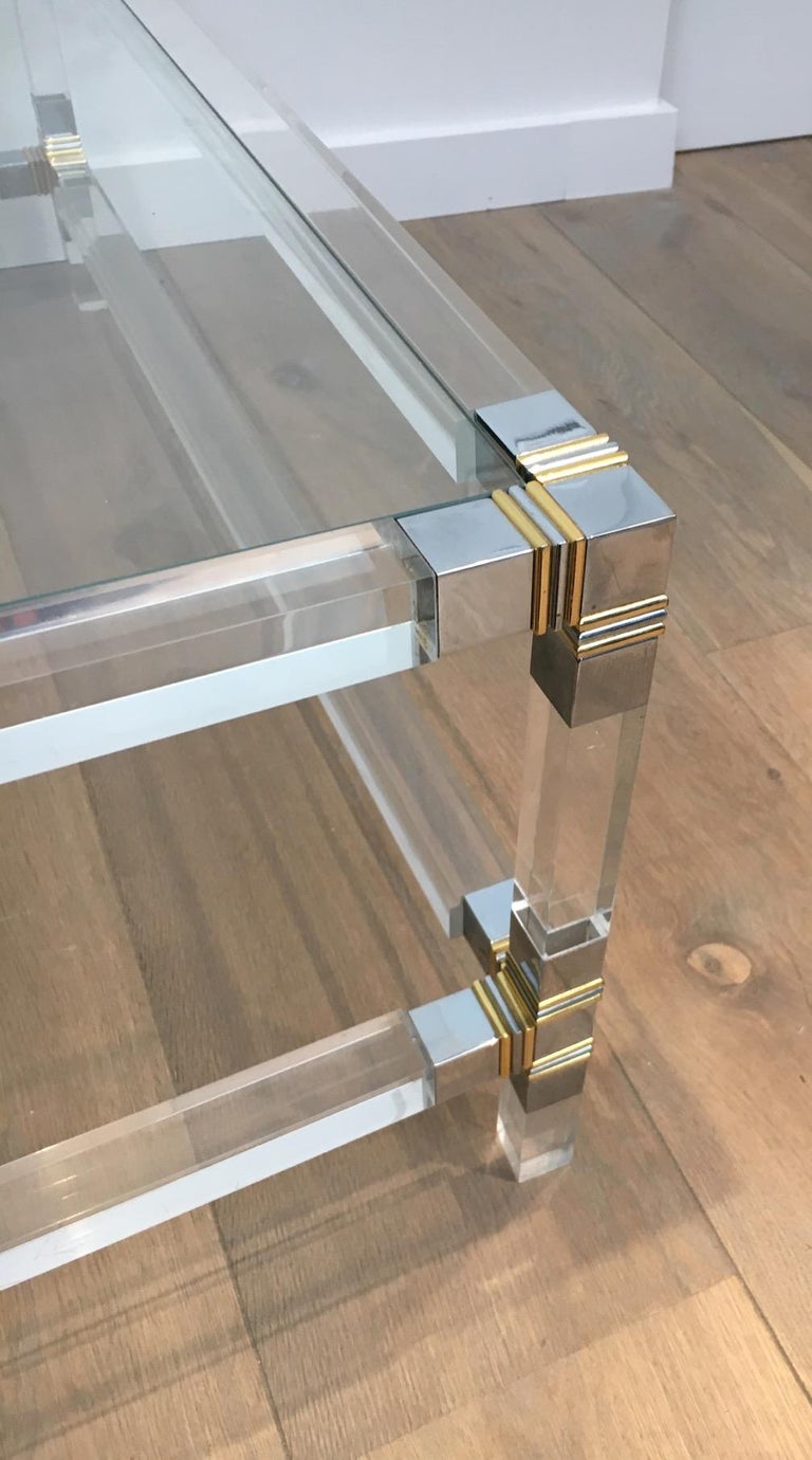 Square Lucite Coffee Table with Chrome Corners and Glass ...