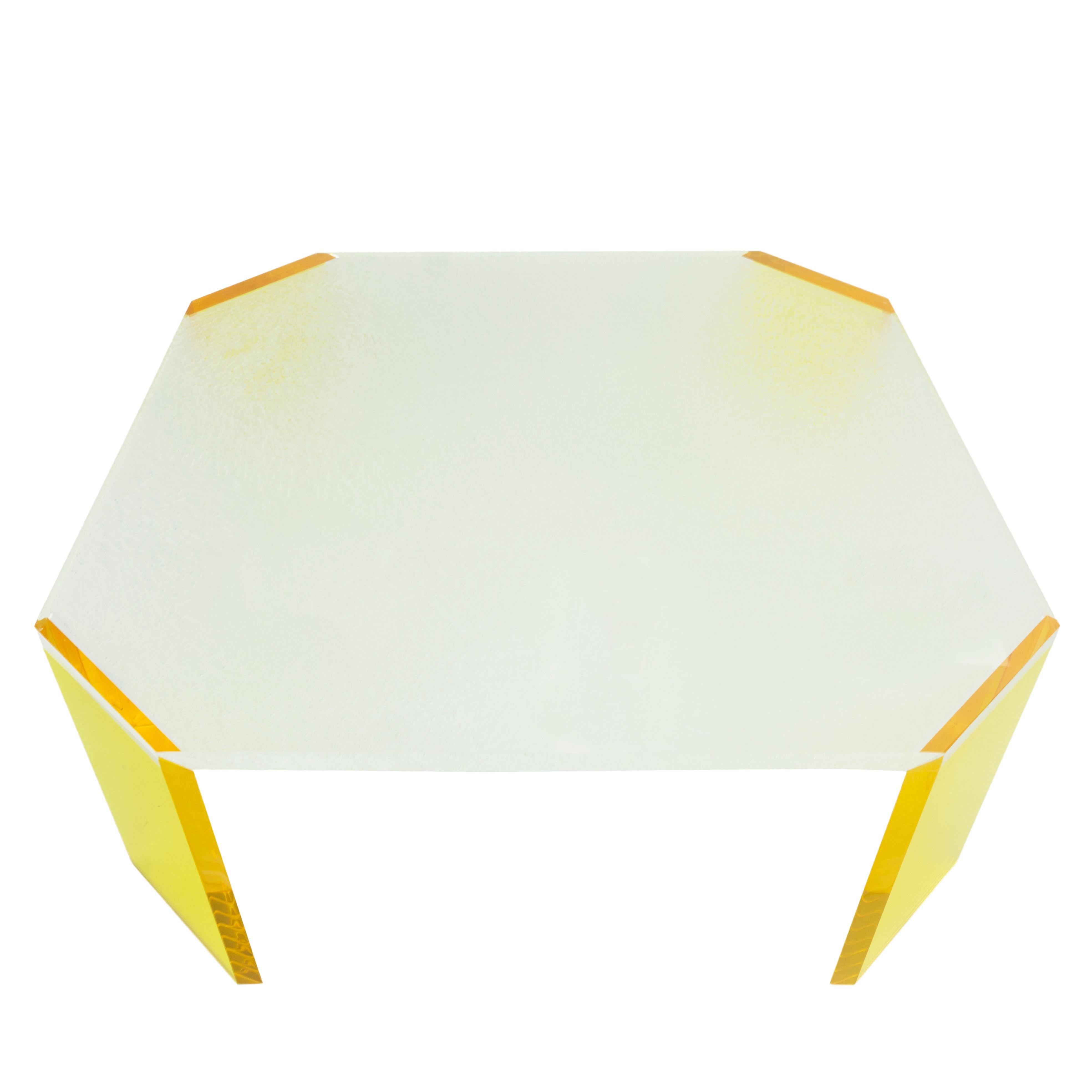 Contemporary Square Lucite Coffee Table with Crystallized Effect For Sale