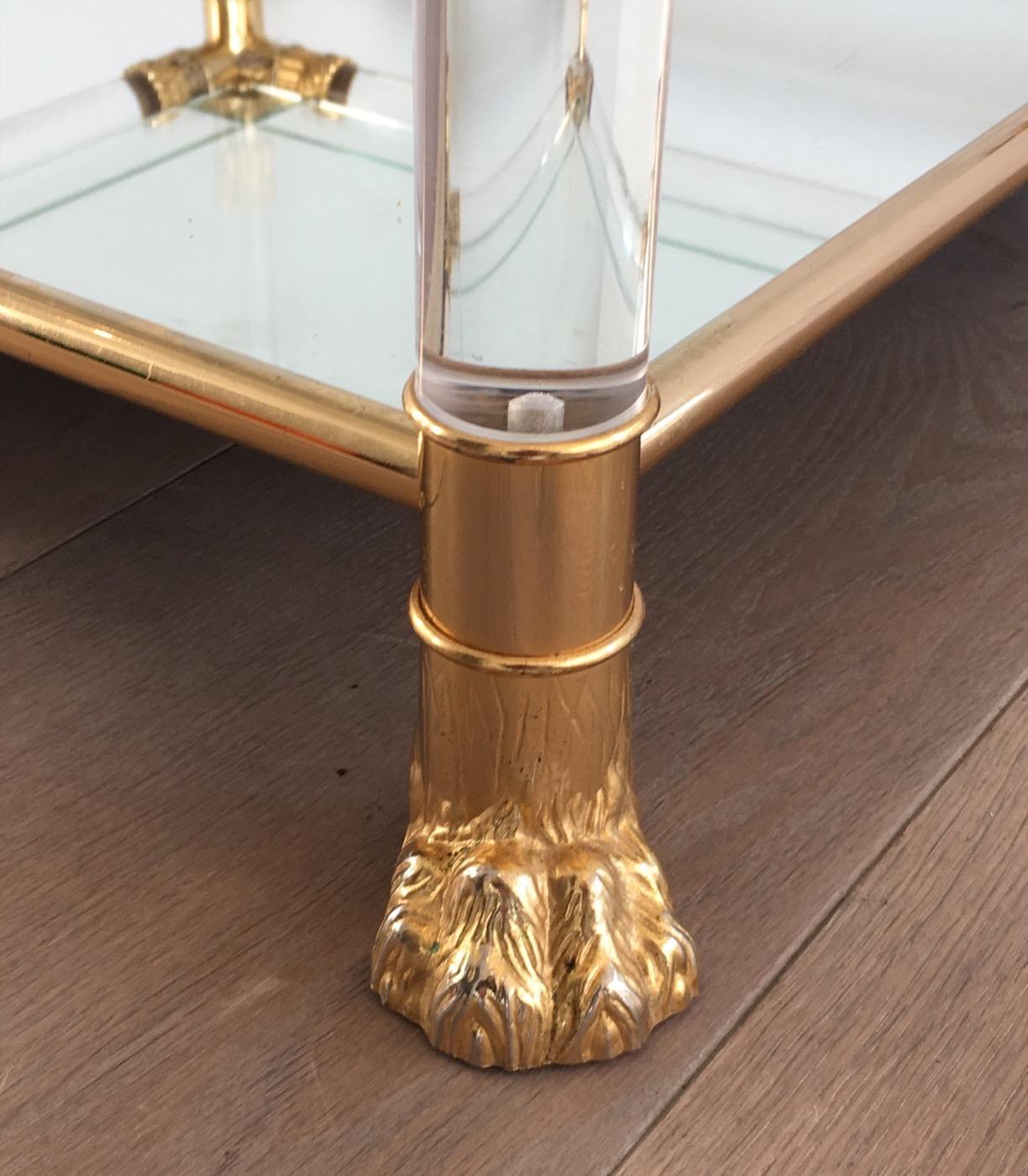 Plexiglass Square Lucite Coffee Table with Gild Lion Heads and Claw Feet, French