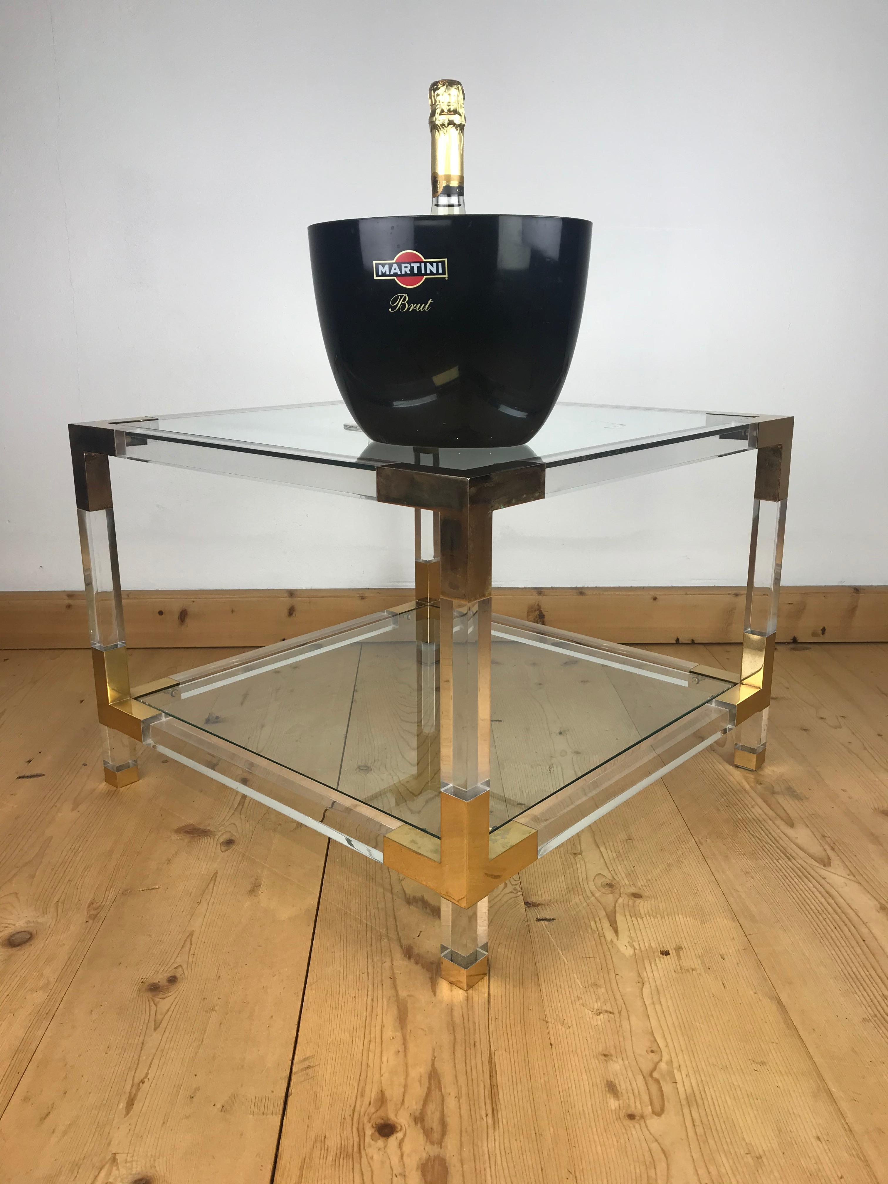 Square Lucite with Brass Coffee Table, 1970s 5