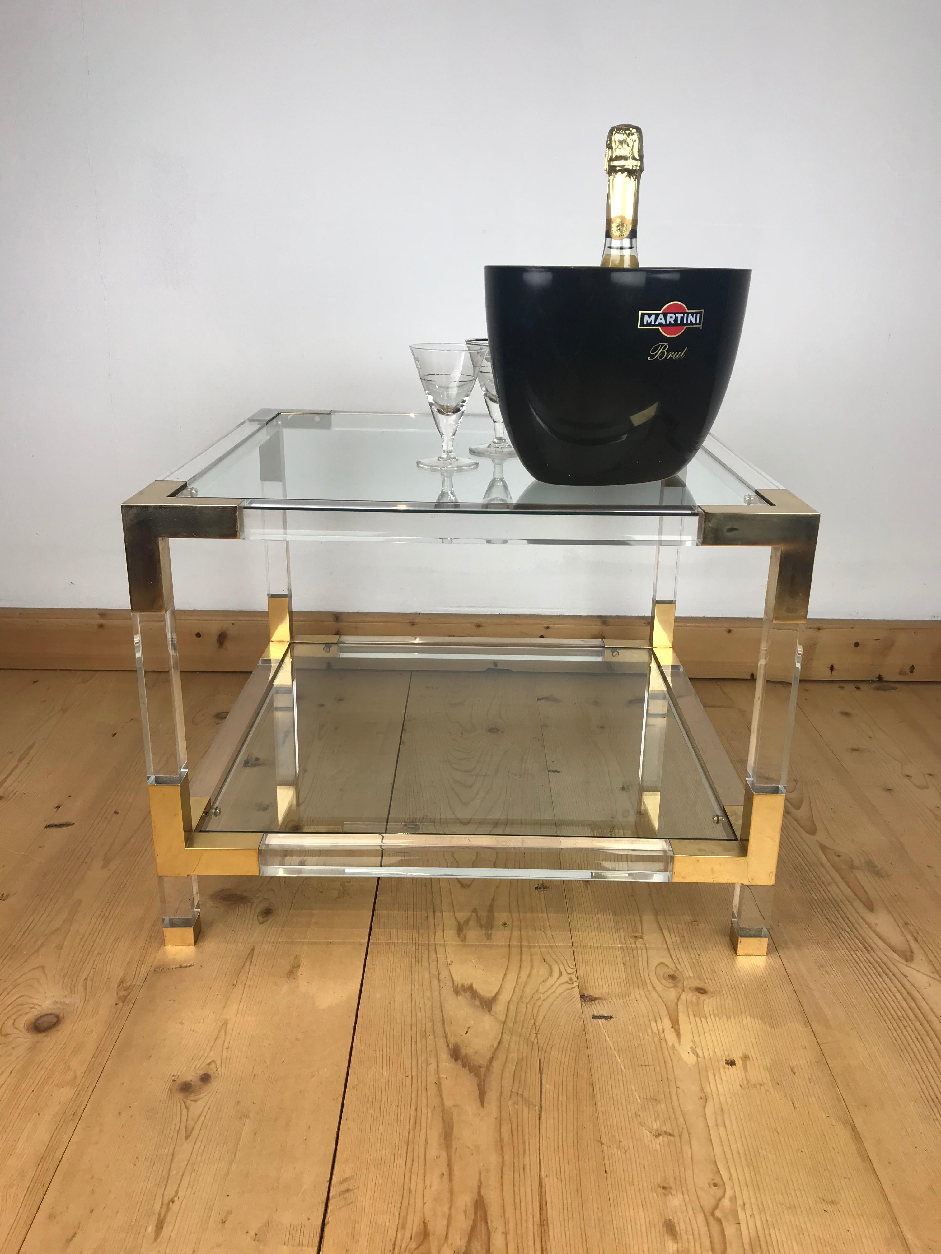 Square Lucite with Brass Coffee Table, 1970s 7