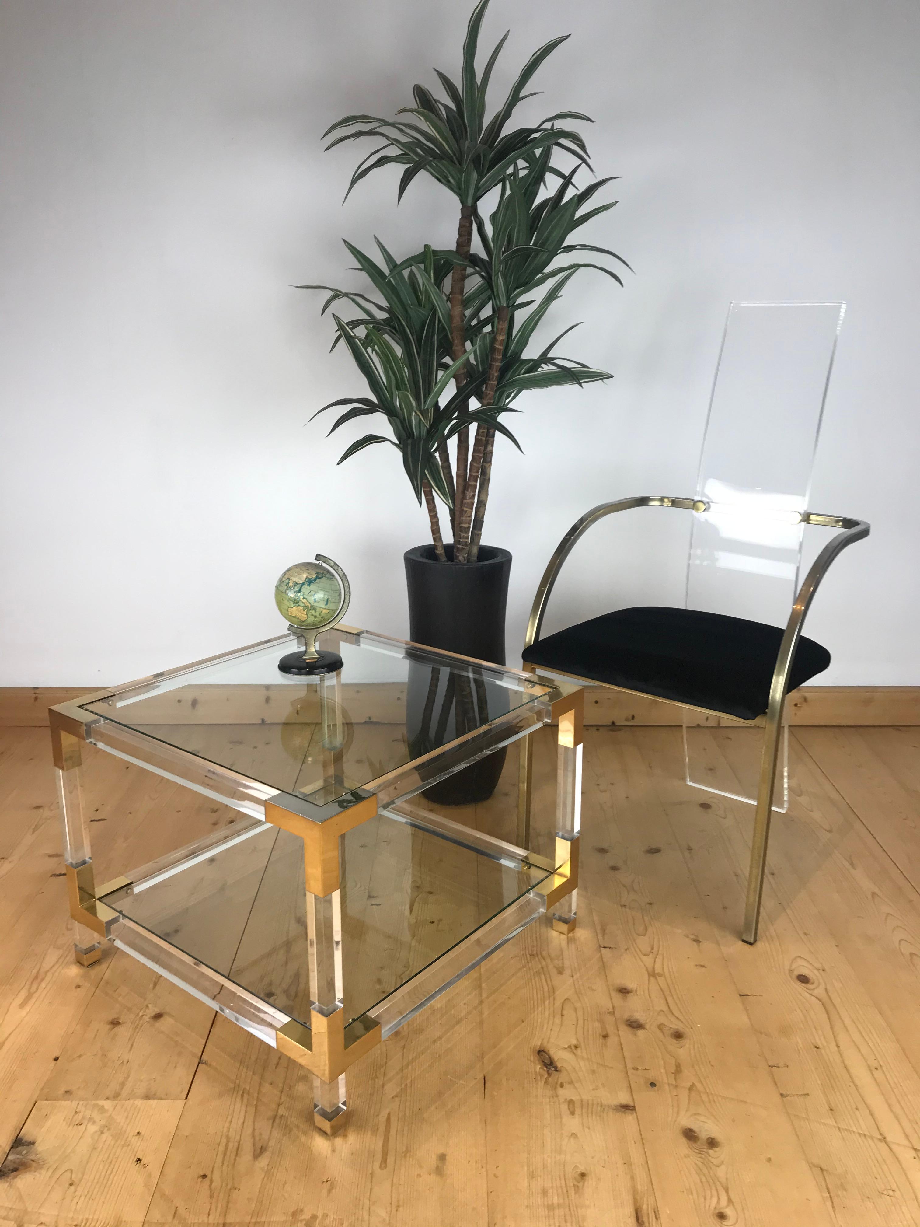 Square Lucite with Brass Coffee Table, 1970s 14