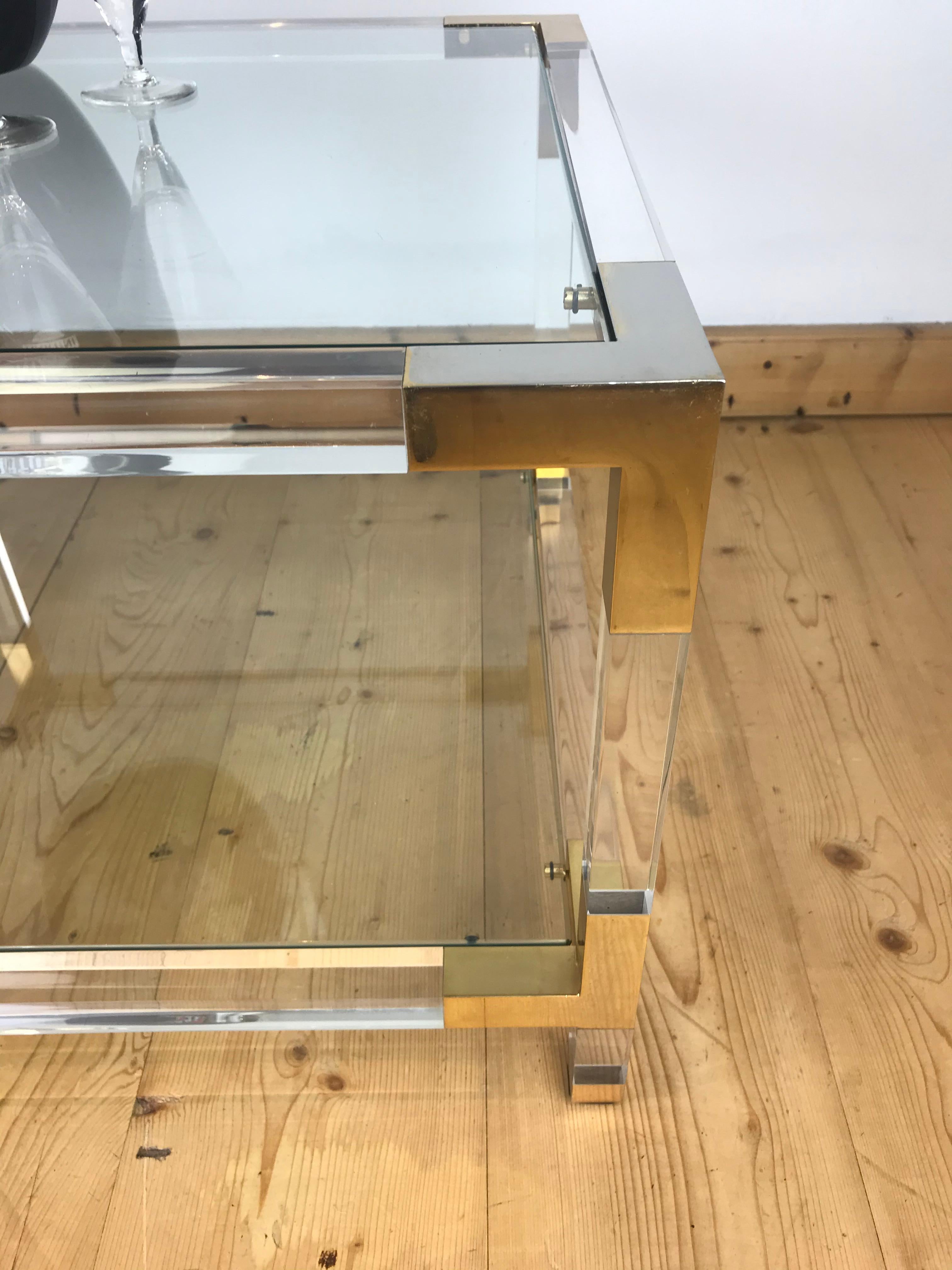 Square Lucite with Brass Coffee Table, 1970s In Good Condition In Antwerp, BE