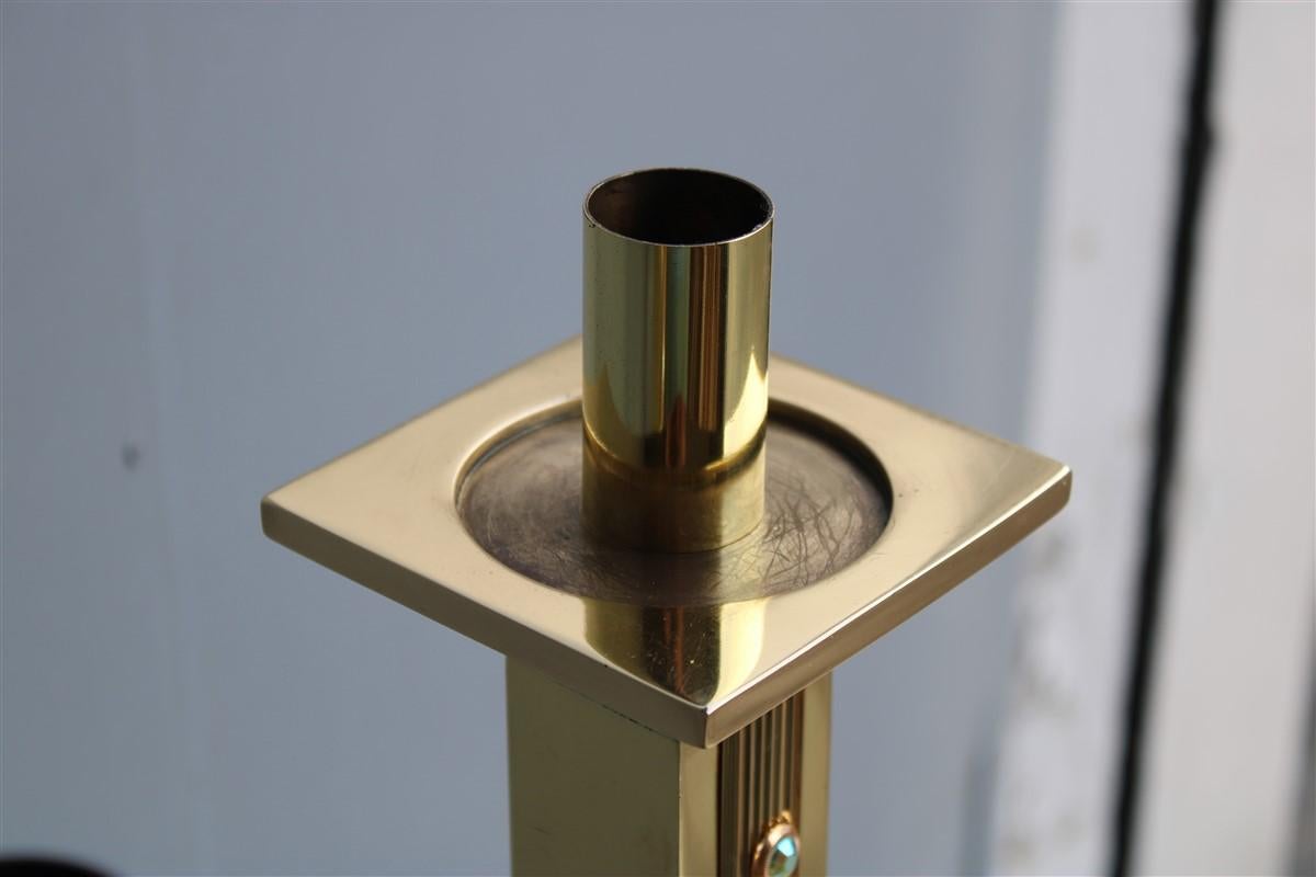 Square Luxury Candlesticks Italian Design 1960s Solid Brass Brutalist Gold For Sale 3