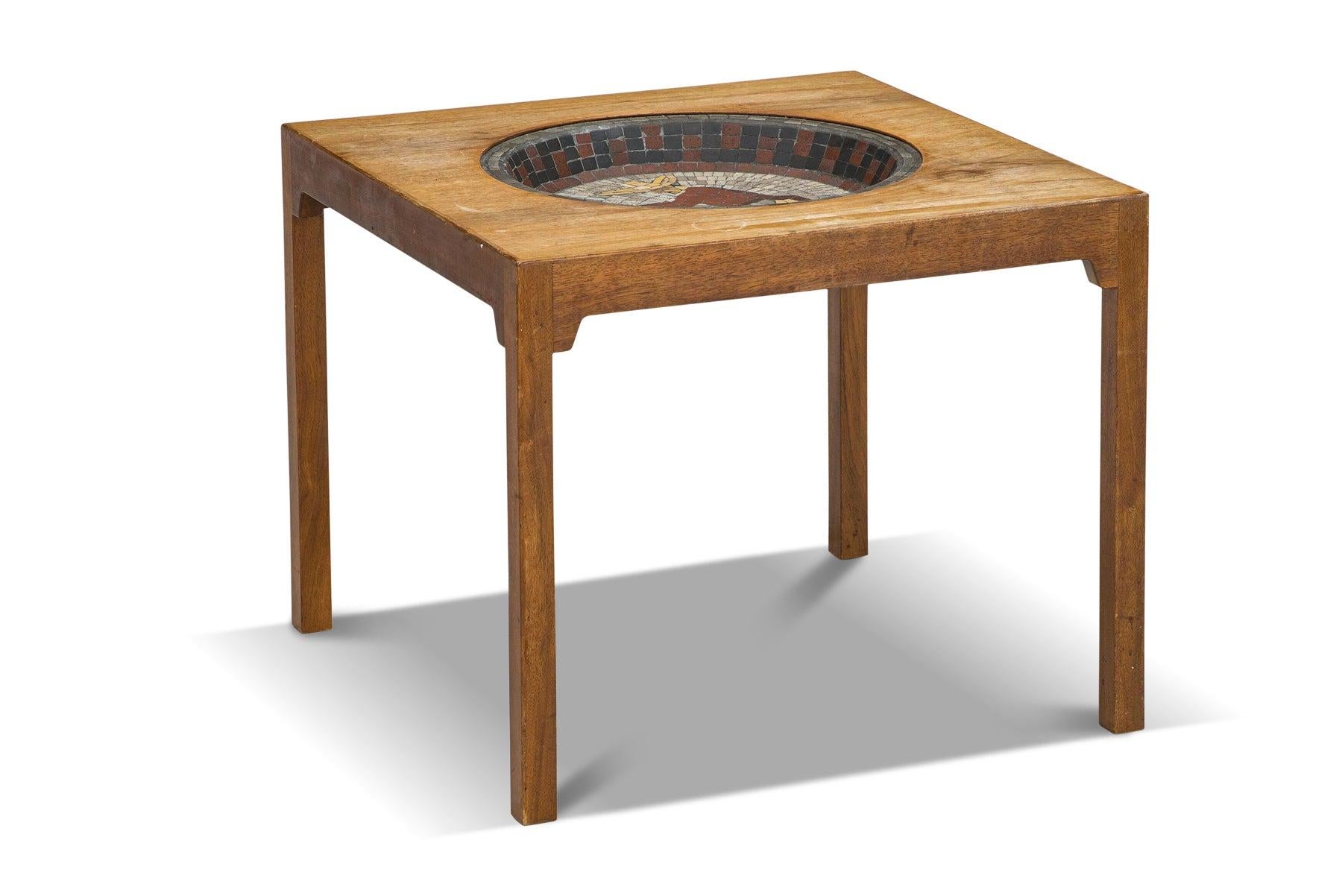 Other Square Mahogany Side Table with Built in Mosaic Bowl For Sale