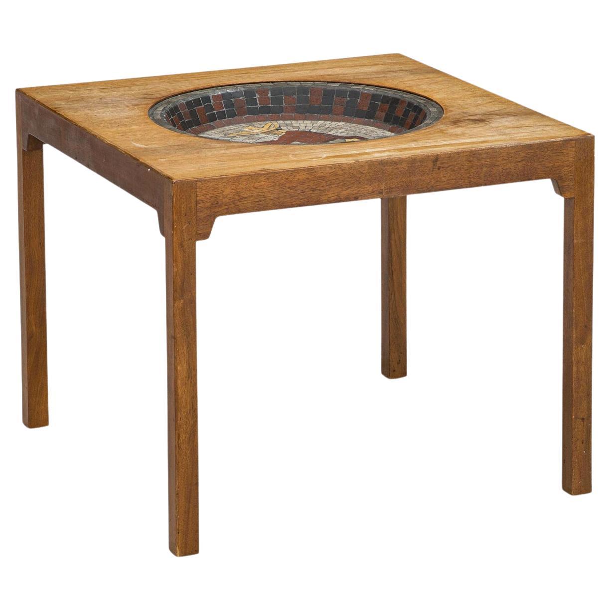 Square Mahogany Side Table with Built in Mosaic Bowl