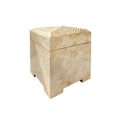 Square Maitland Smith Tessellated Stone Box with Brass Inlay