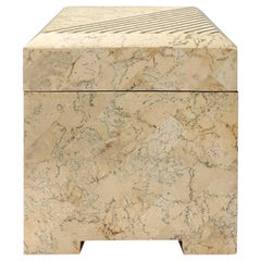 Square Maitland Smith Tessellated Stone Box with Brass Inlay