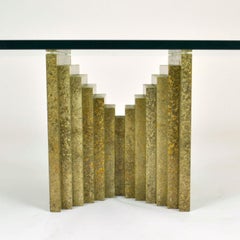 Square Marble Base Coffee Table with Glass Top attributed to Carlo Scarpa