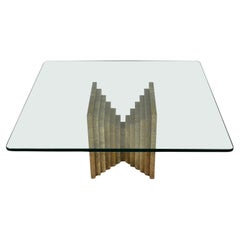 Square Marble Base Coffee Table with Glass Top attributed to Carlo Scarpa