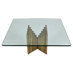 Quadratischer Couchtisch mit Marmorsockel und Glasplatte, Carlo Scarpa zugeschrieben