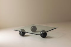 Square marble & glass coffee table in the taste of Massimo Vignelli, Italy 1970s