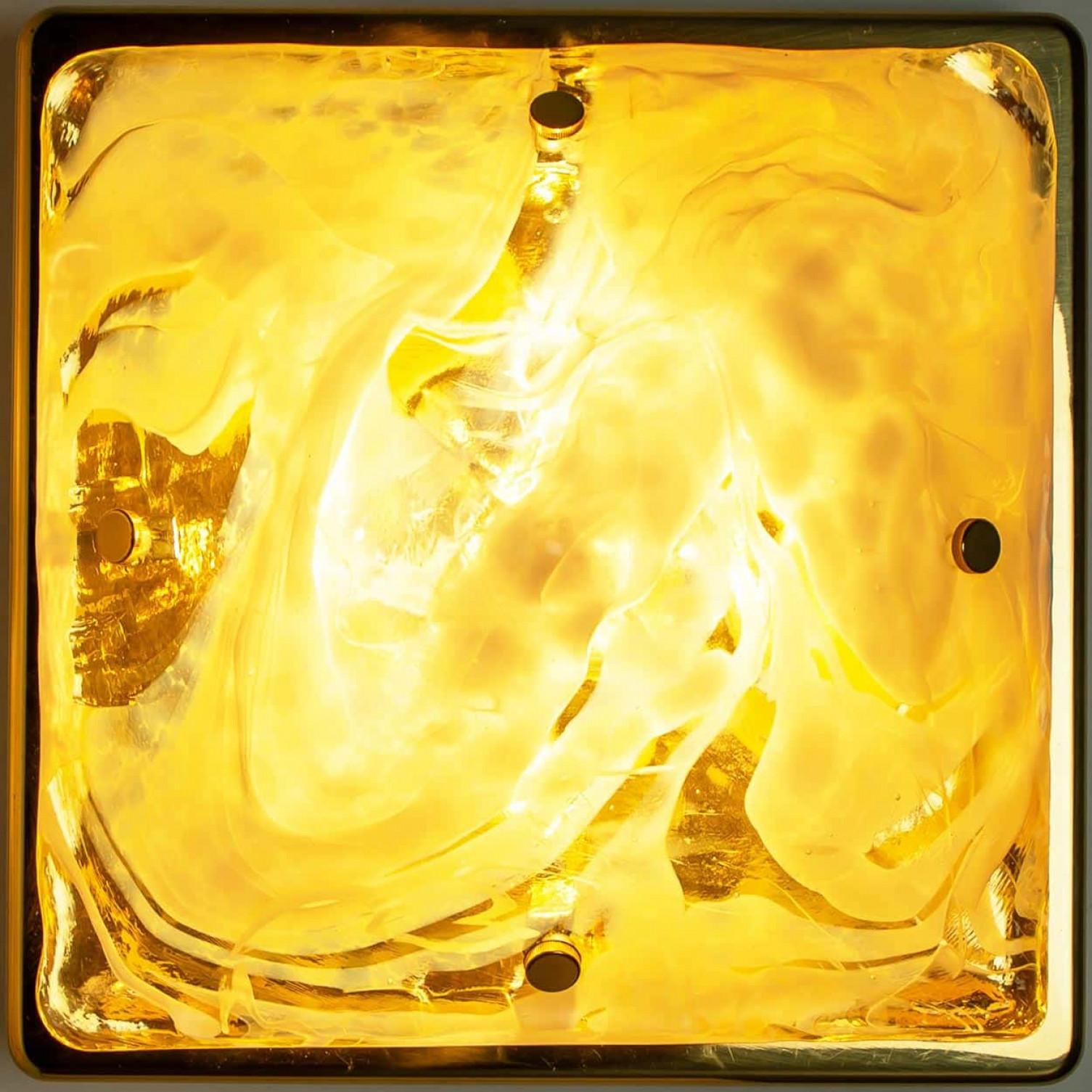 20th Century Square Marbled Glass Flush Mount by Hillebrand, 1960 For Sale