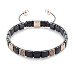 Square Matte onyx, black cz diamonds and high quality rose gold plating bracelet