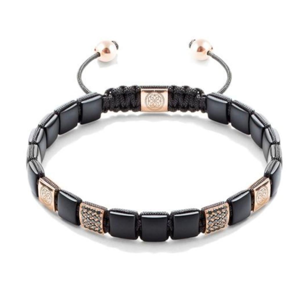 Square Matte onyx, black cz diamonds and high quality rose gold plating bracelet For Sale 1