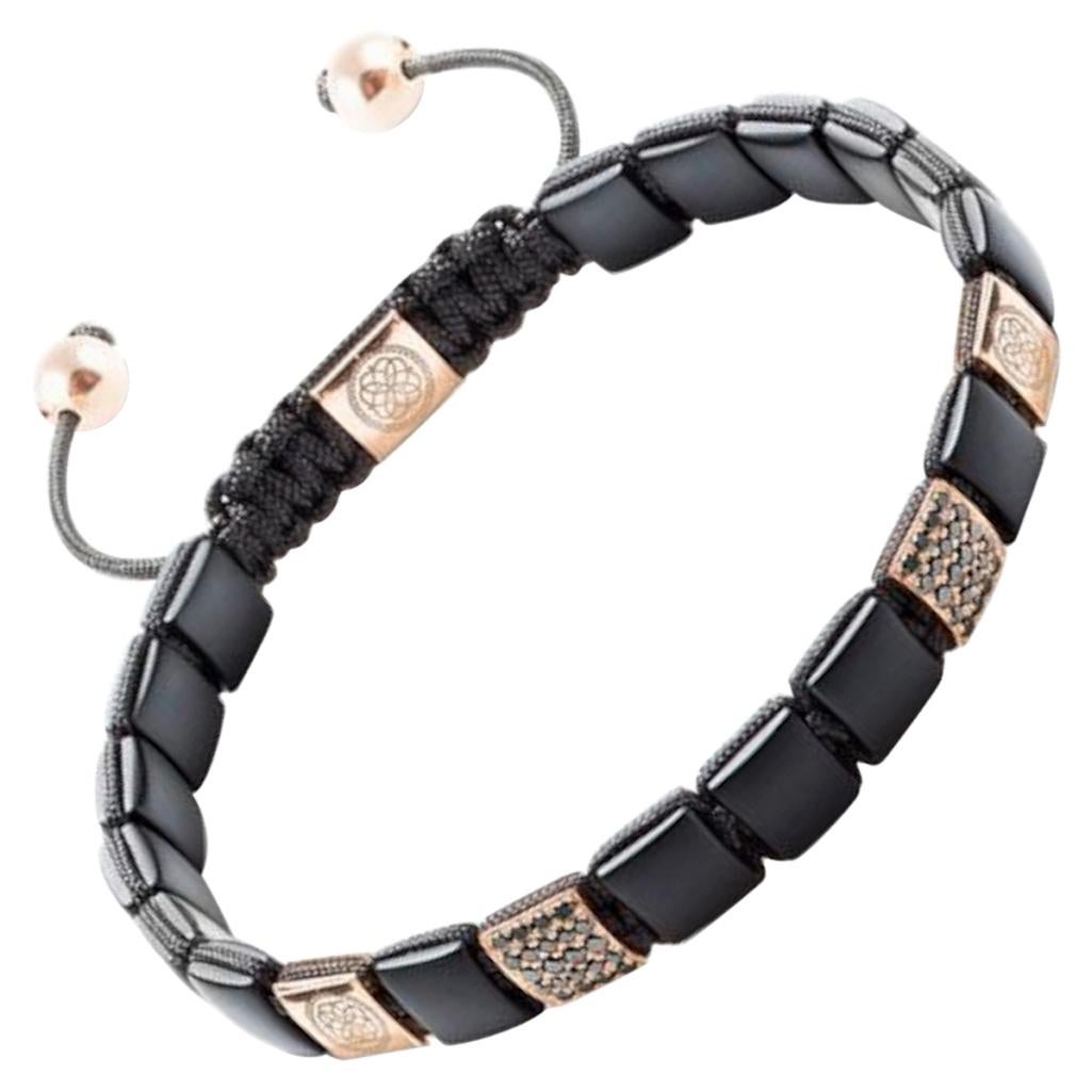 Square Matte onyx, black cz diamonds and high quality rose gold plating bracelet For Sale
