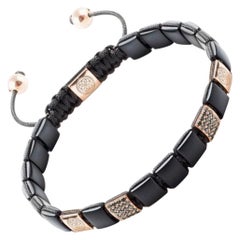 Bracelet carré en onyx mat, diamants noirs cz et plaqué or rose de haute qualité