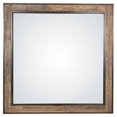 Square Metal Frame Mirror with Wood Panel Inlay