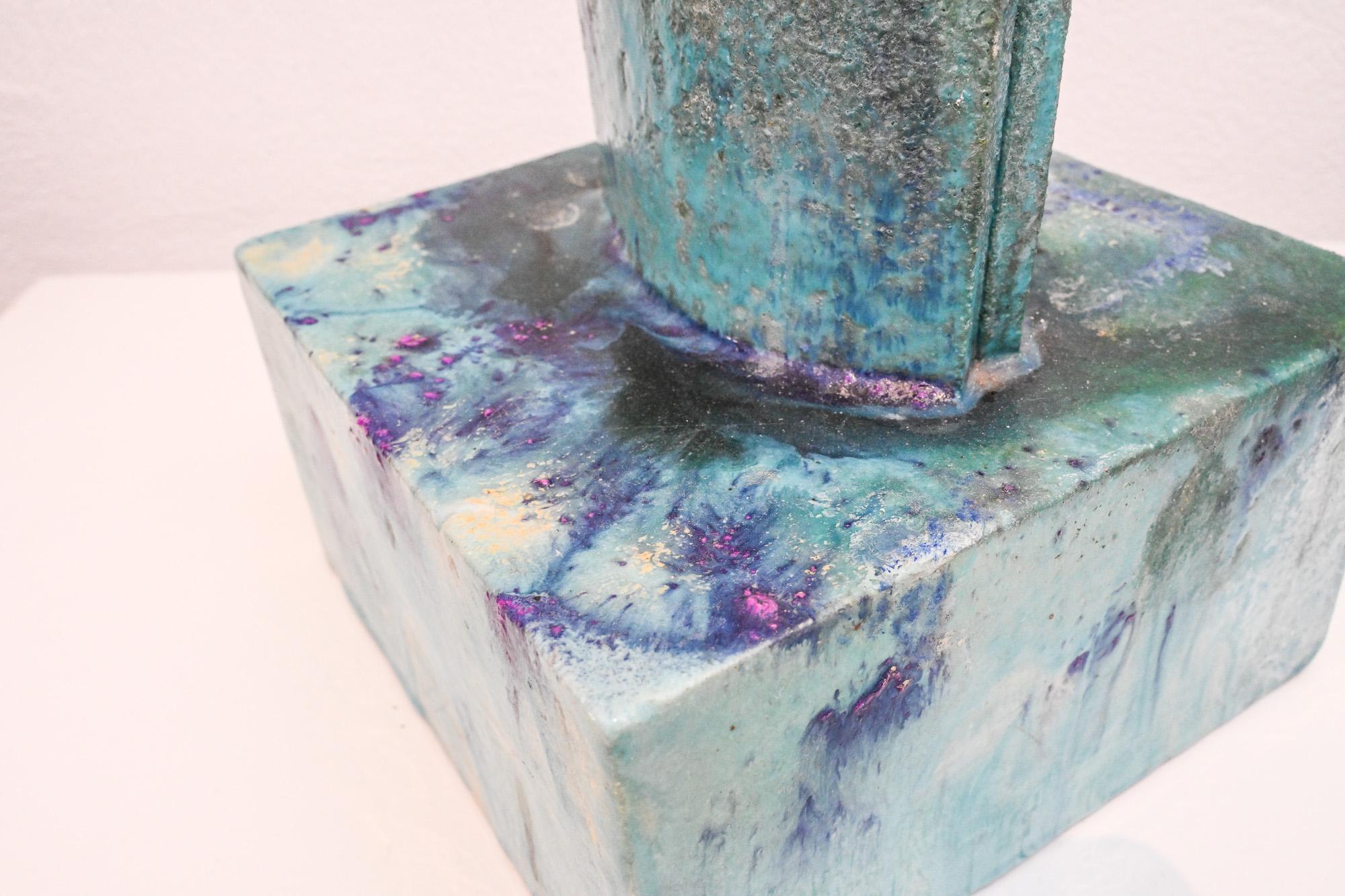 square mid century aqua slab vase by Marcello Fantoni Italy For Sale 3