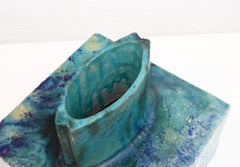 square mid century aqua slab vase by Marcello Fantoni Italy