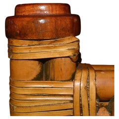 Square Mid Century Bamboo and Rattan X Base Coffee Table with Round Glass Top