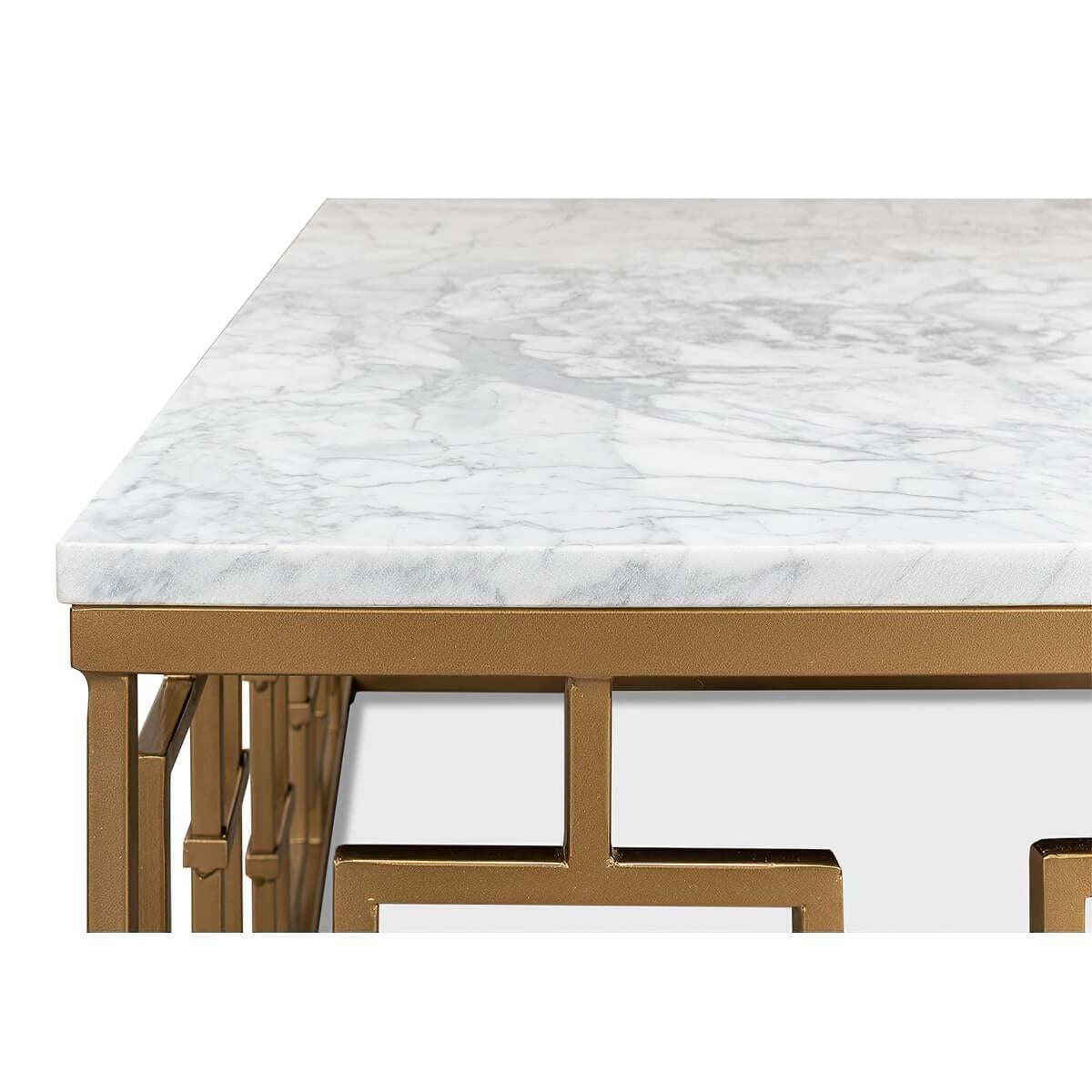 Asian Square Mid Century Marble Top Coffee Table For Sale