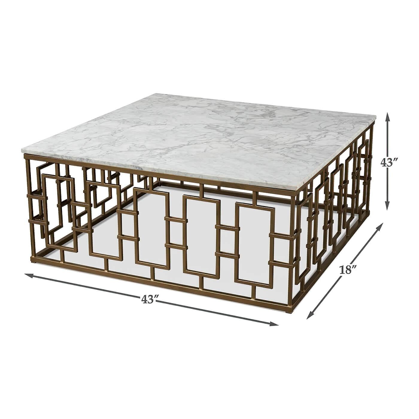 Contemporary Square Mid Century Marble Top Coffee Table For Sale