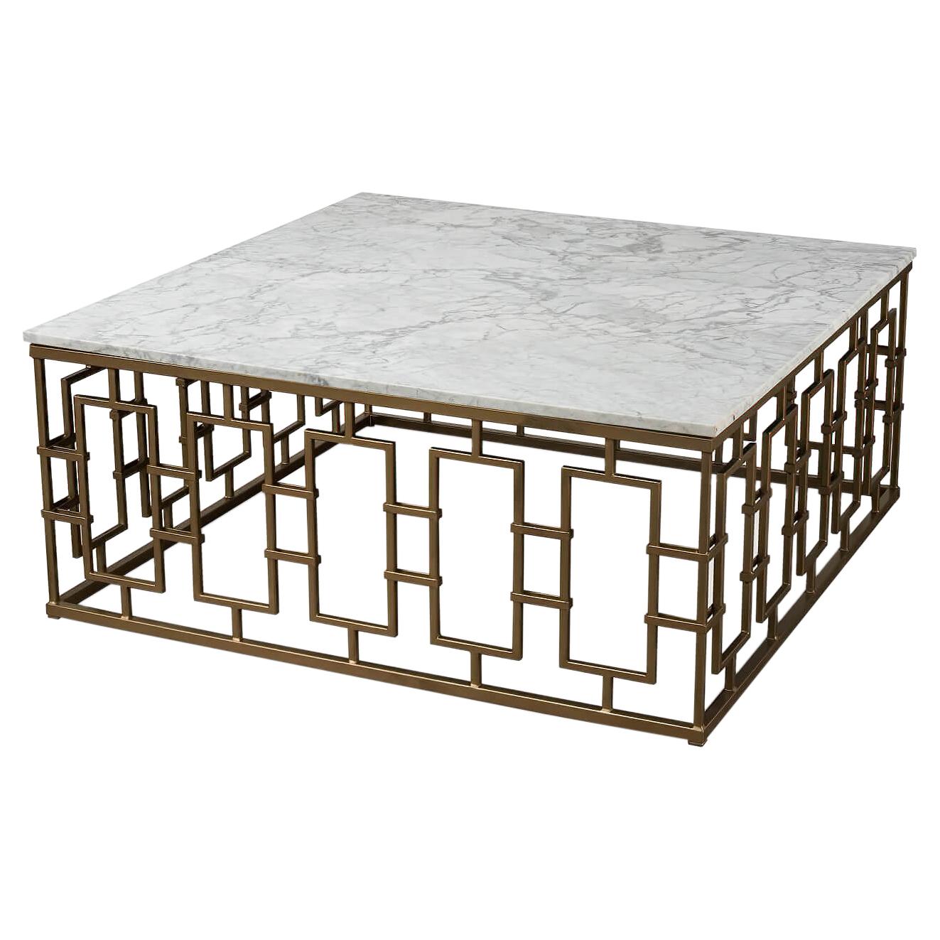 Square Mid Century Marble Top Coffee Table For Sale