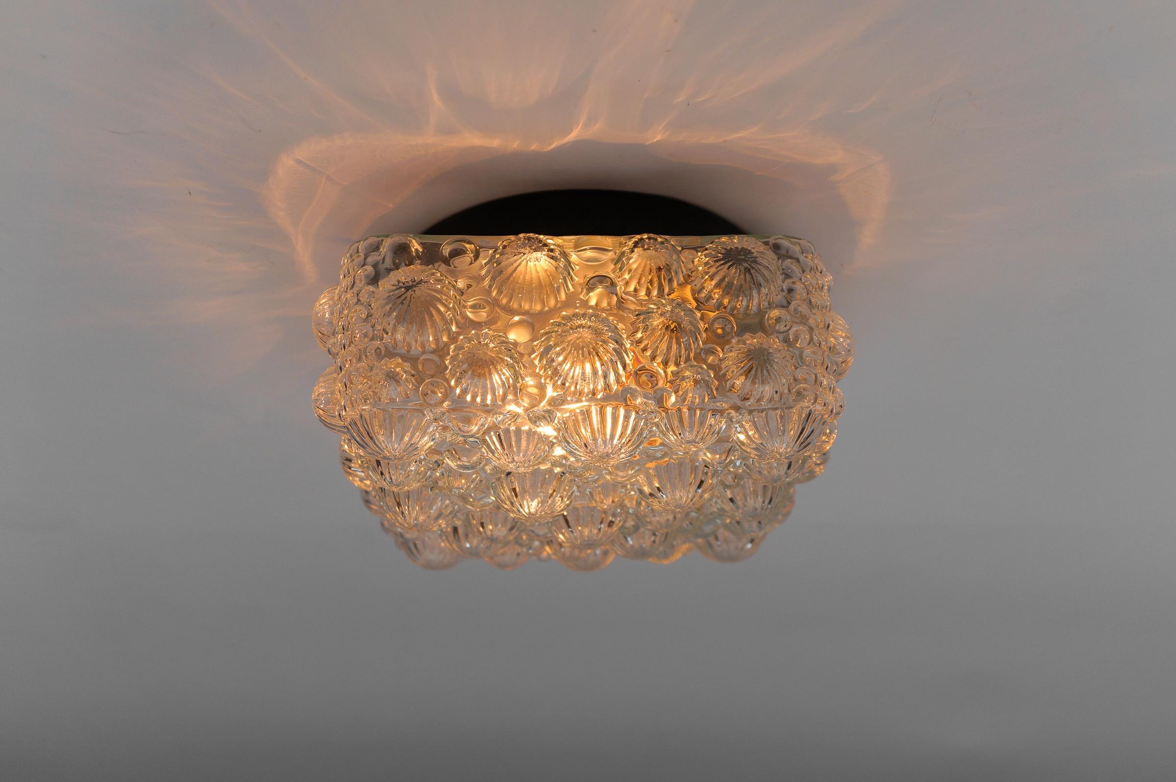German Square Mid-Century Modern 3D Fossil Shell Shape Flush Mount Lamp, 1960s   For Sale