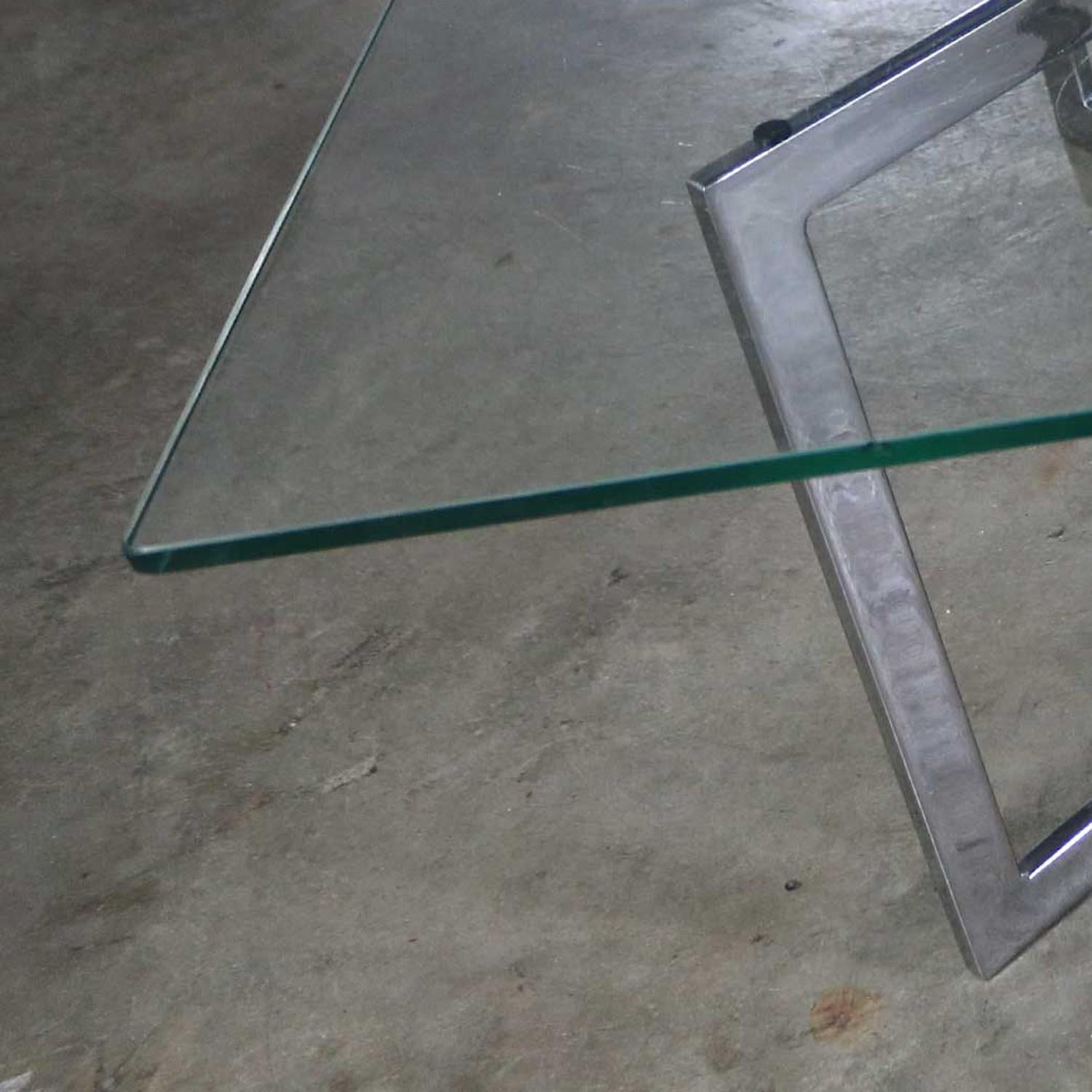 Square Mid-Century Modern Chrome X-Base Glass Top Coffee Table after Baughman 6