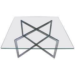 Square Mid-Century Modern Chrome X-Base Glass Top Coffee Table after Baughman
