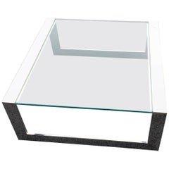 Square Mid-Century Modern Italian Glass Top Chromed Steel Cocktail Table