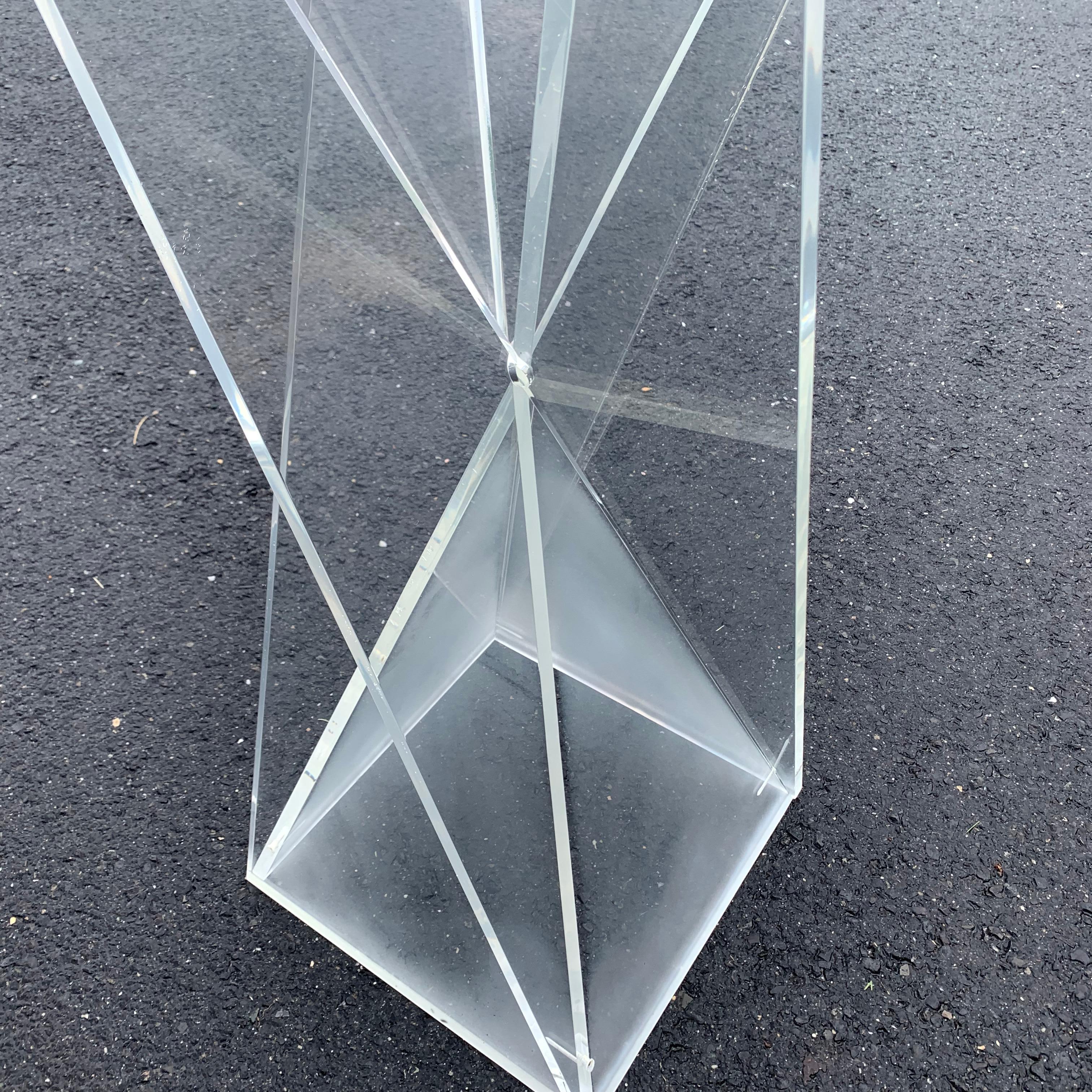 Square Mid-Century Modern Lucite Pedestal Table For Sale 9
