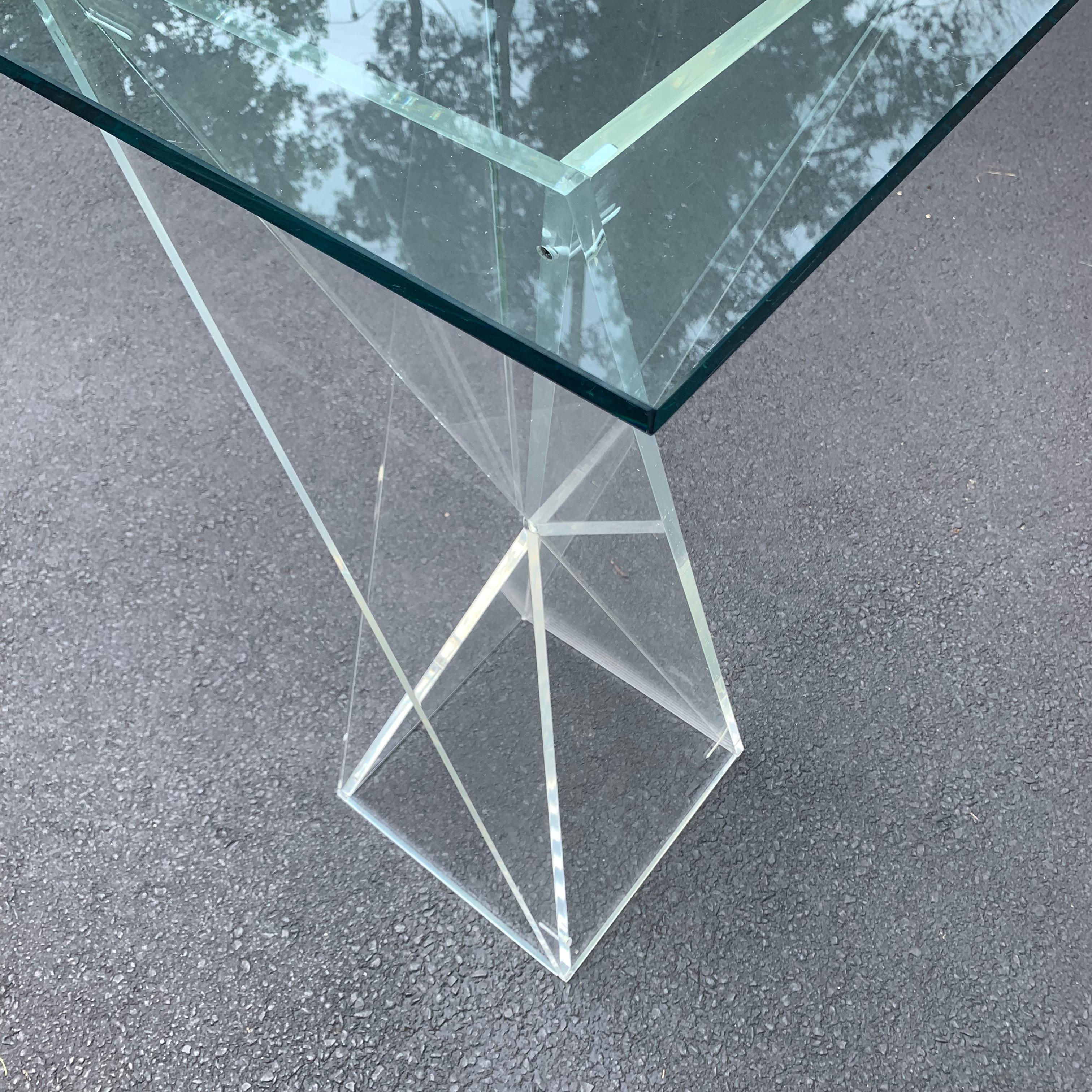 Square Mid-Century Modern Lucite Pedestal Table For Sale 14
