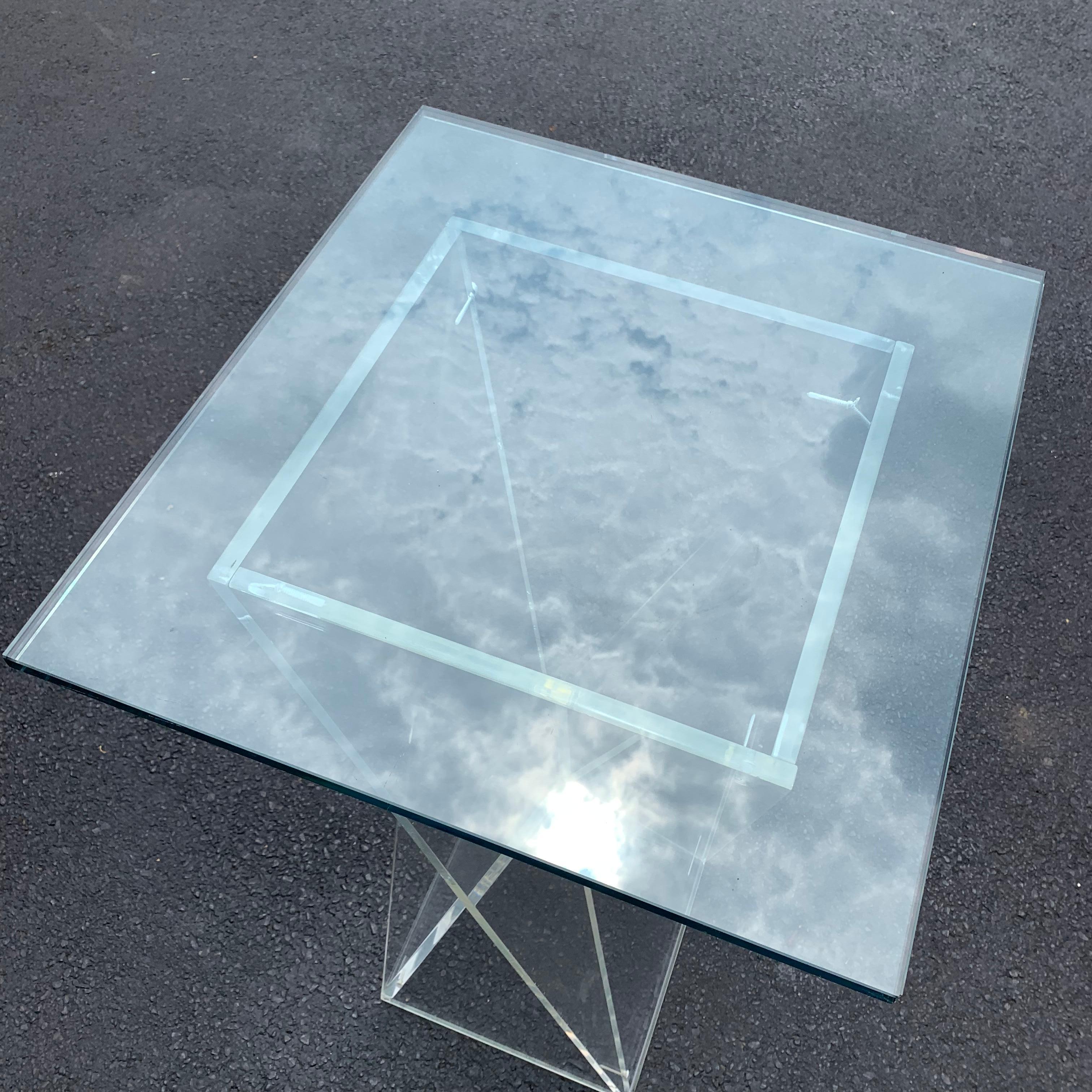 American Square Mid-Century Modern Lucite Pedestal Table For Sale