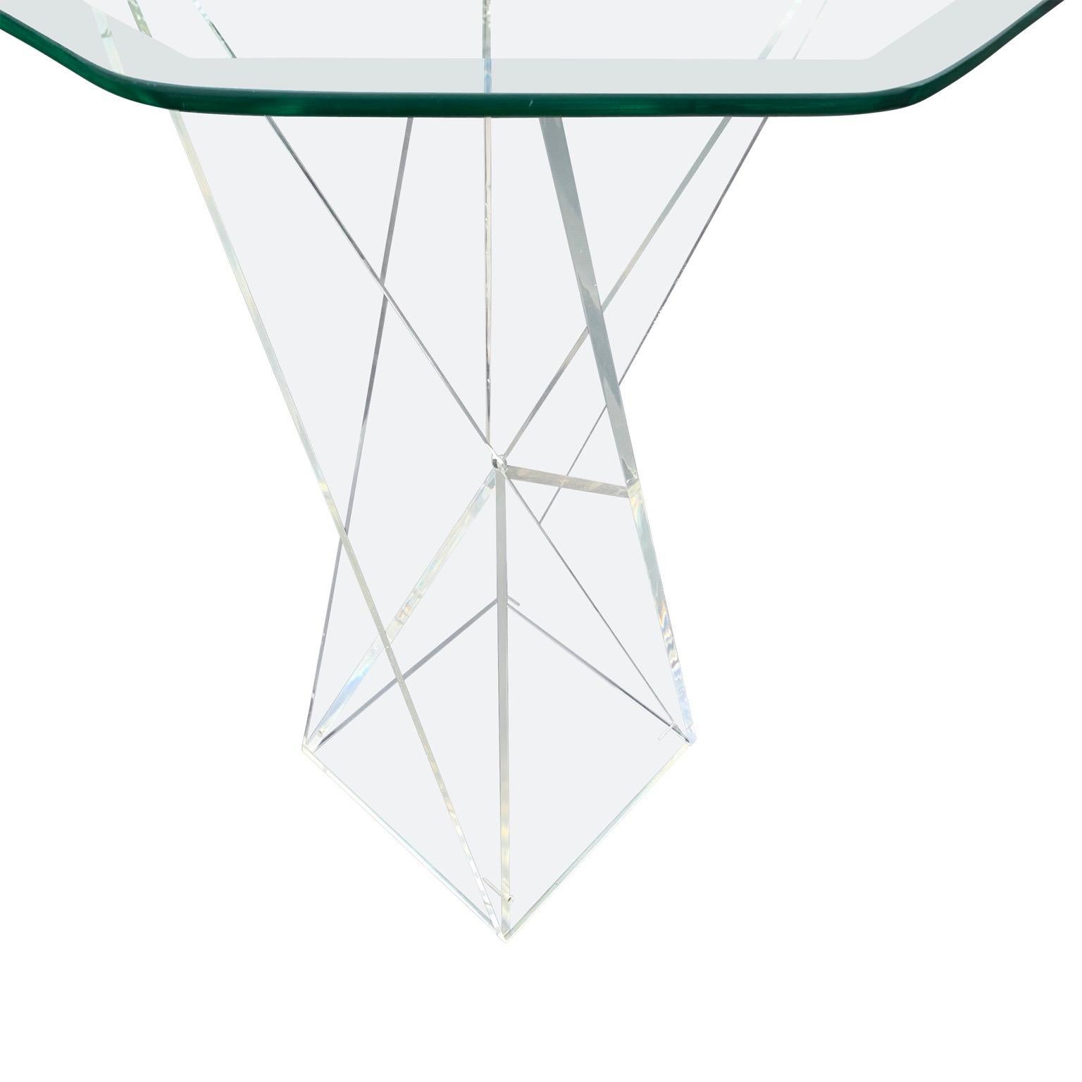 Glass Square Mid-Century Modern Lucite Pedestal Table For Sale