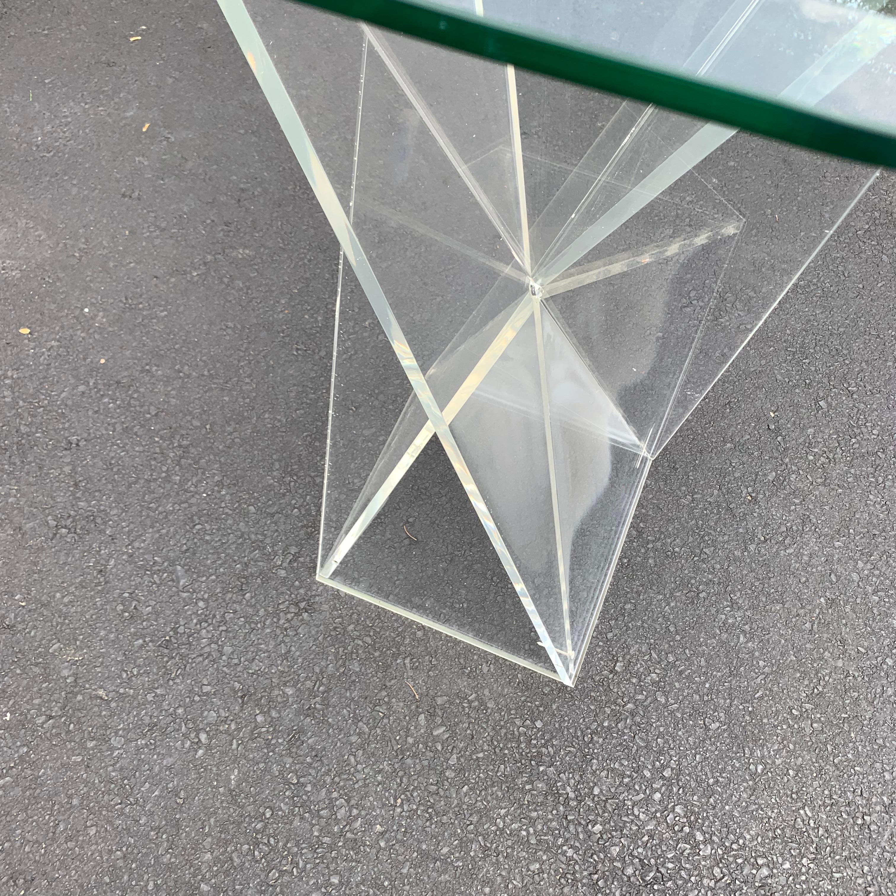 Square Mid-Century Modern Lucite Pedestal Table For Sale 5
