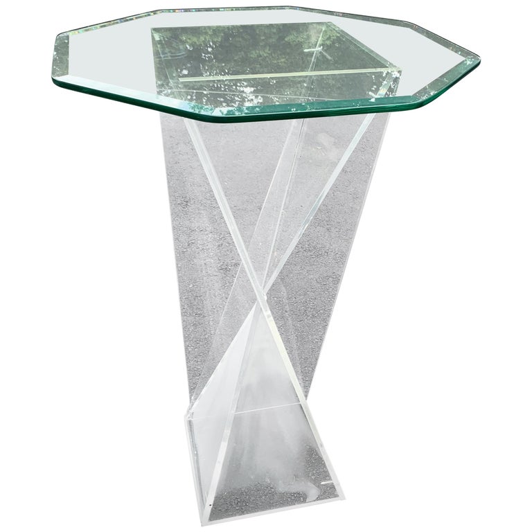 Square MidCentury Modern Lucite Pedestal Table For Sale at 1stDibs
