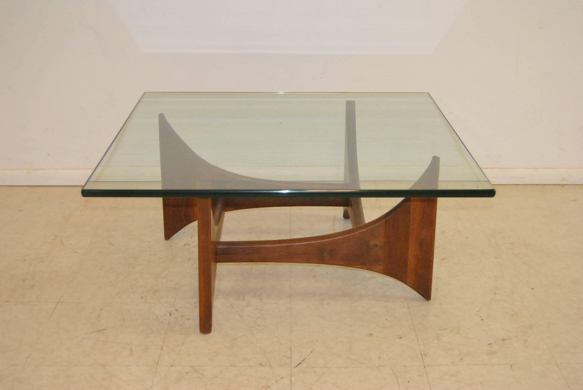 Square Mid-Century Modern Walnut and Glass Coffee Table by Adrian Pearsall In Good Condition In Toledo, OH