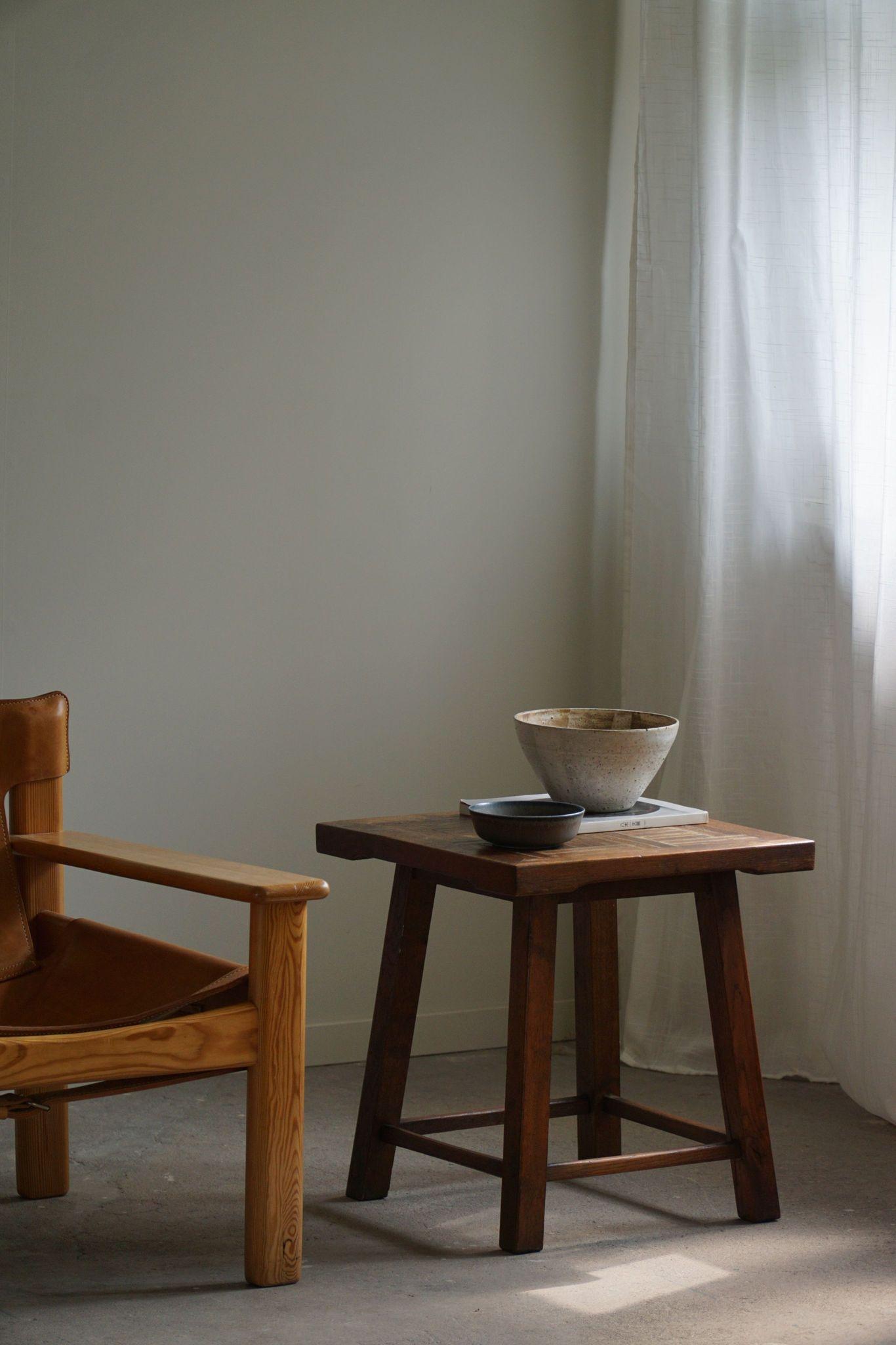 Square Mid Century Side Table in Oak & Tin, By a Danish Cabinetmaker, 1960s 5