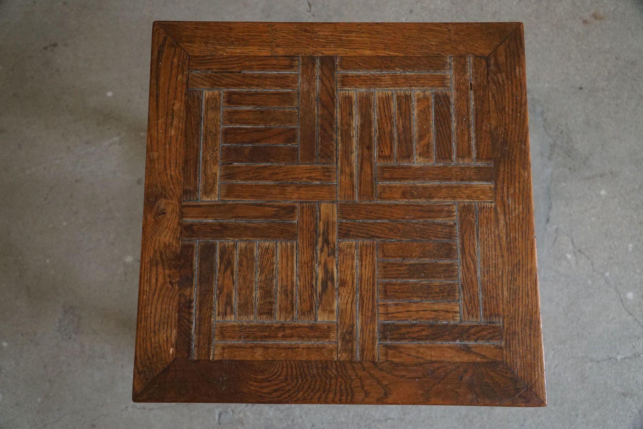 Mid-Century Modern Square Mid Century Side Table in Oak & Tin, By a Danish Cabinetmaker, 1960s