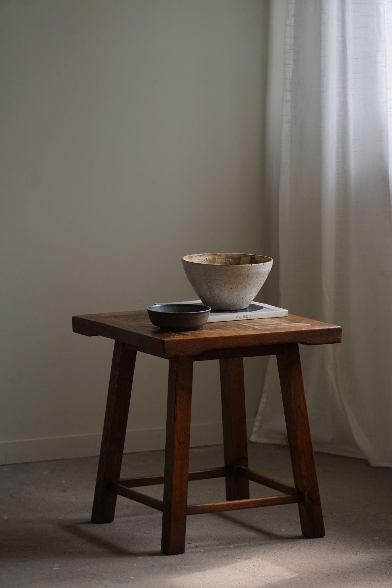 Square Mid Century Side Table in Oak & Tin, By a Danish Cabinetmaker, 1960s In Good Condition In Odense, DK