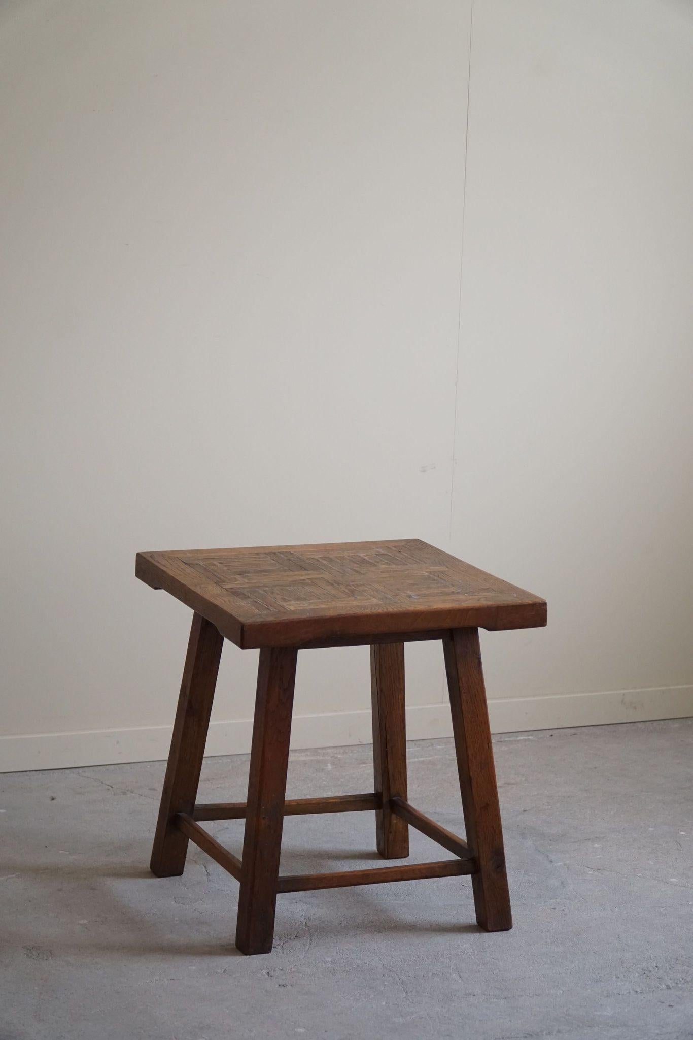 Square Mid Century Side Table in Oak & Tin, By a Danish Cabinetmaker, 1960s 1