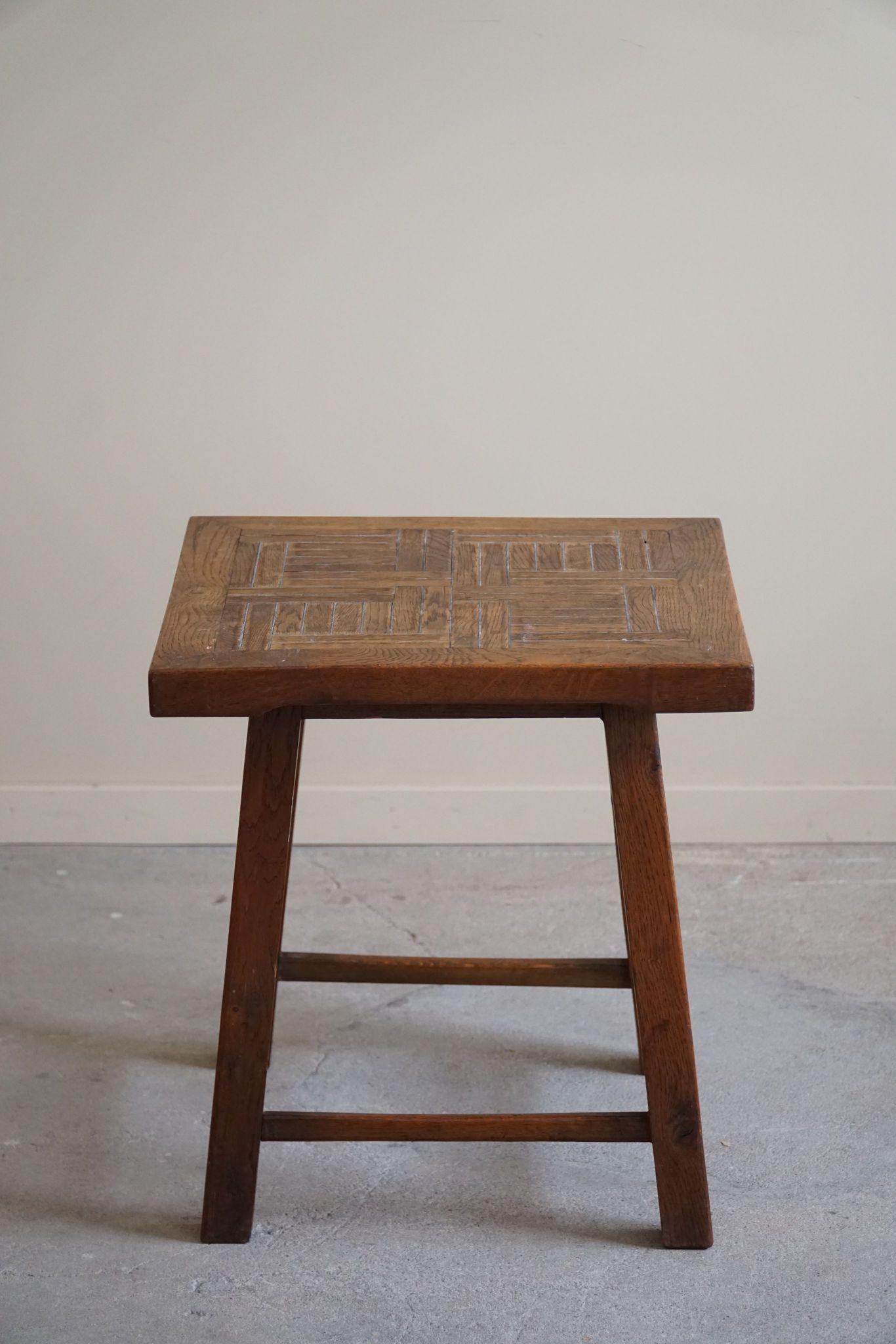 Square Mid Century Side Table in Oak & Tin, By a Danish Cabinetmaker, 1960s 2