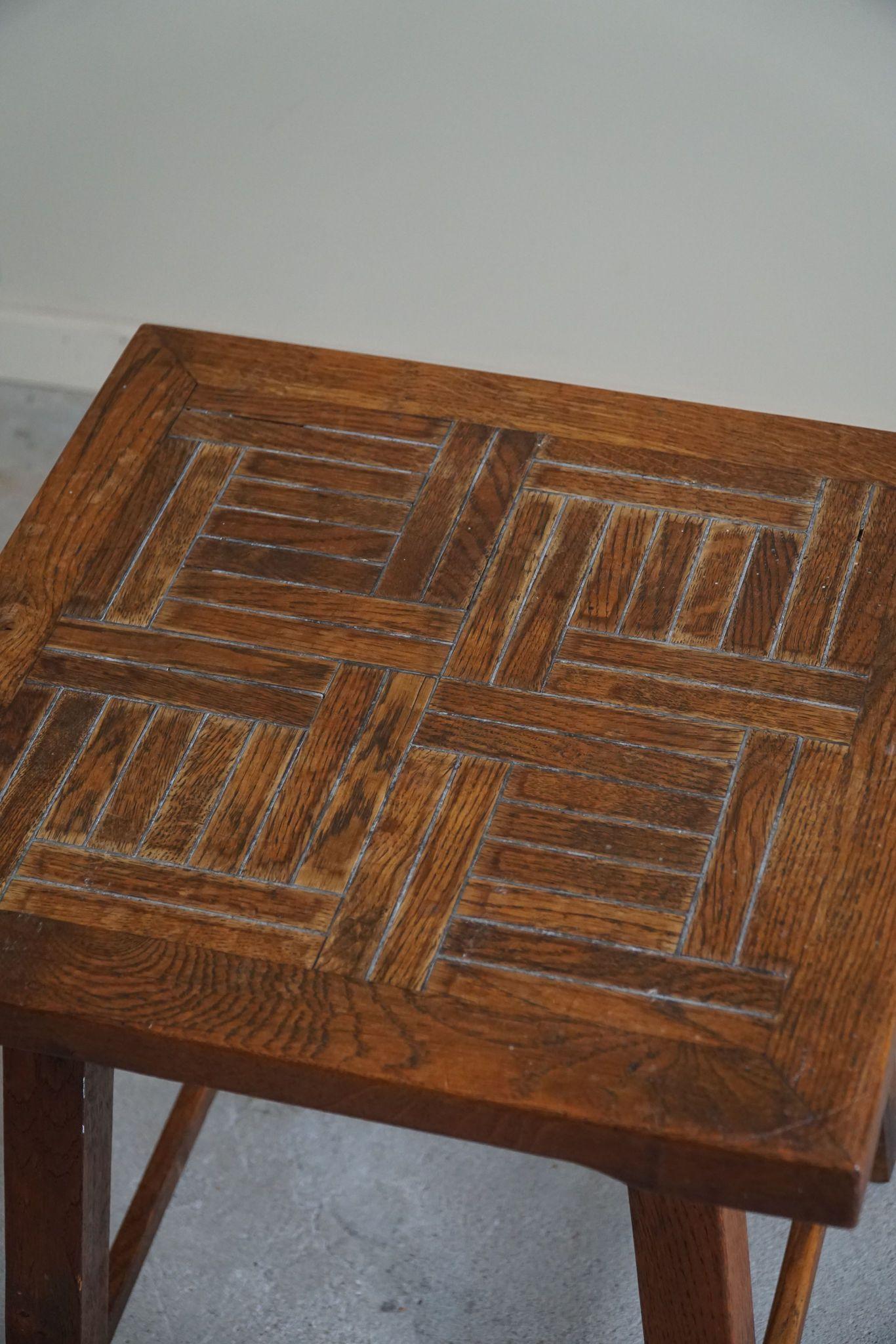 Square Mid Century Side Table in Oak & Tin, By a Danish Cabinetmaker, 1960s 3