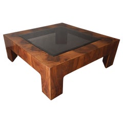 Mesa baja cuadrada Mid Century Walnut Burl de Milo Baughman