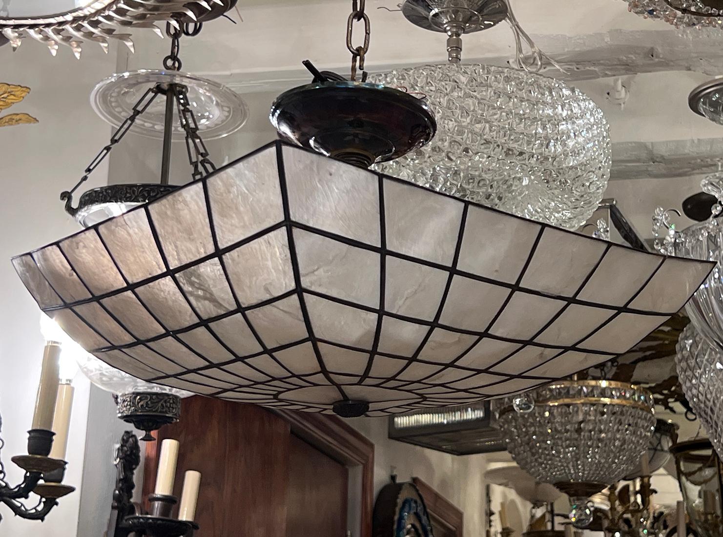 Square Midcentury Capiz Light Fixture In Good Condition In New York, NY