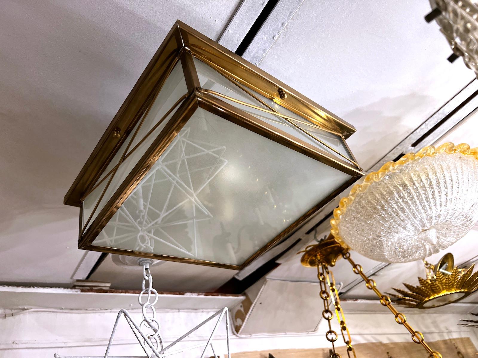 Italian Square Midcentury Flush Mounted Light Fixture
