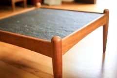 Square Midcentury Oak Coffee Table with a Polished Slate Top